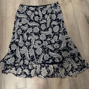 100% silk Floral Navi and White Women's Skirt